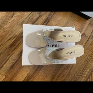 Clear heel sandal with Rhinestone strap